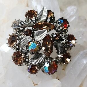 Sparkling Vintage Rhinestone Made in Austria Brooch Pin with Leaf Accents